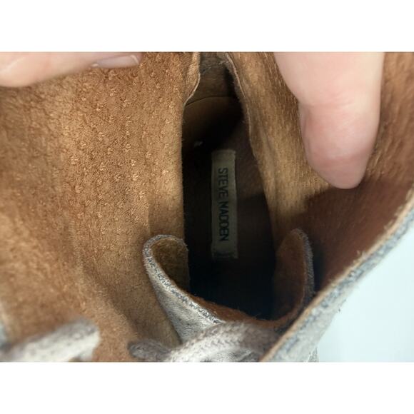 Steve Madden Hound Suede Leather Boots Gray Ankle Size 10 Lace Up Buckles Shoes - Picture 6 of 8